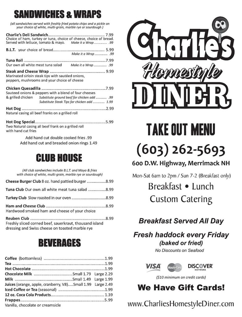 Menu Charlies Homestyle Diner