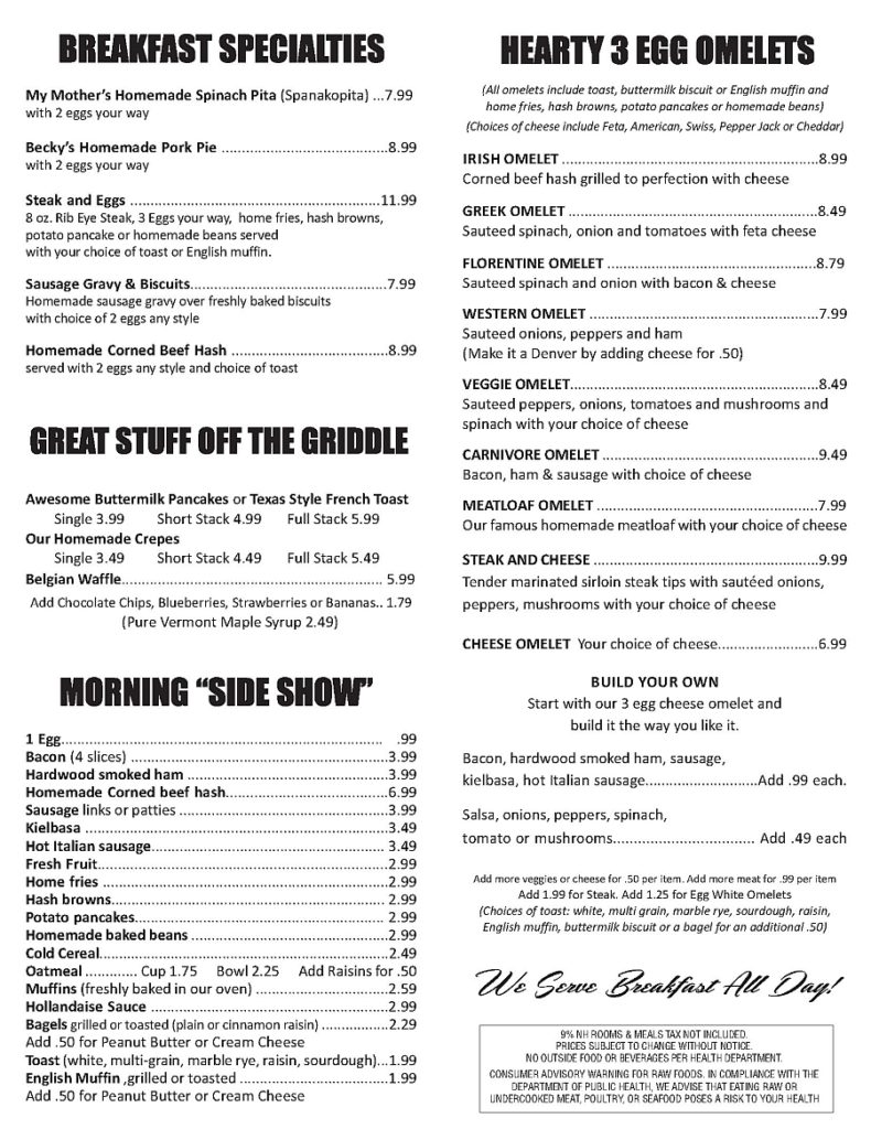 Menu Charlies Homestyle Diner