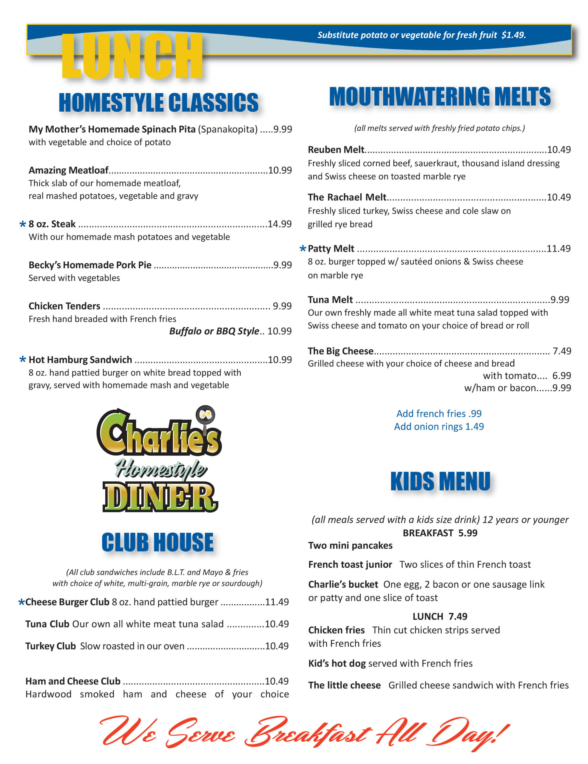Menu Charlies Homestyle Diner